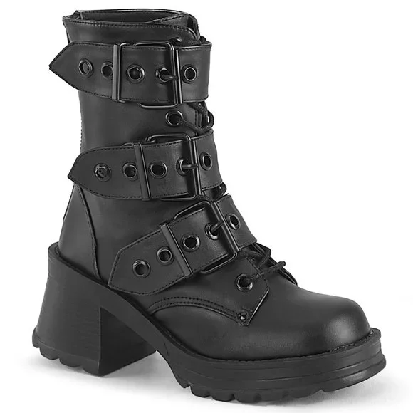 Demonia Bratty-118 Black Vegan Combat Style Boot - Picture 1 of 4